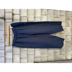 Quince navy blue linen wide leg pant large